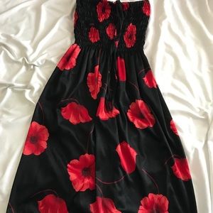 Strapless Black and Red Floral Dress